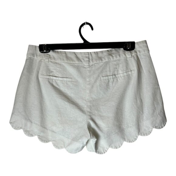 J Crew Shorts Women 10 White Linen Cotton Blend Scalloped Hem Preppy Vacation - Picture 3 of 9